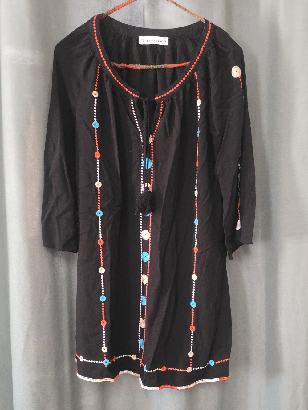 Embroidered Black Tunic with Colorful Sequin Trim